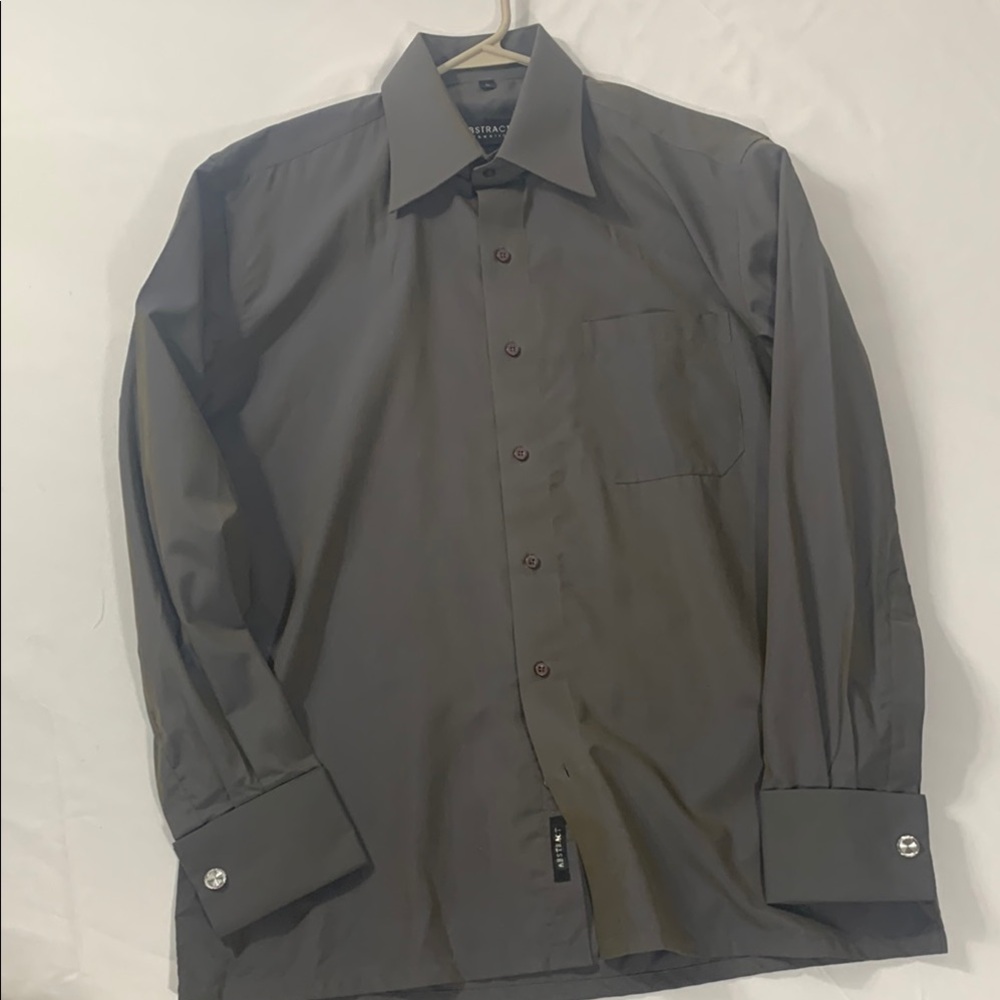 Charcoal Gray Dress Shirt with Classic Collar and Cuff link Compatible
